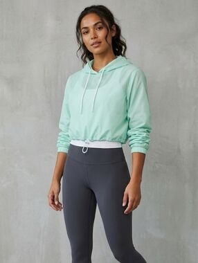 Mint Green Cropped Windbreaker Hoodie Jacket Light Pullover Drawstring Hem XL